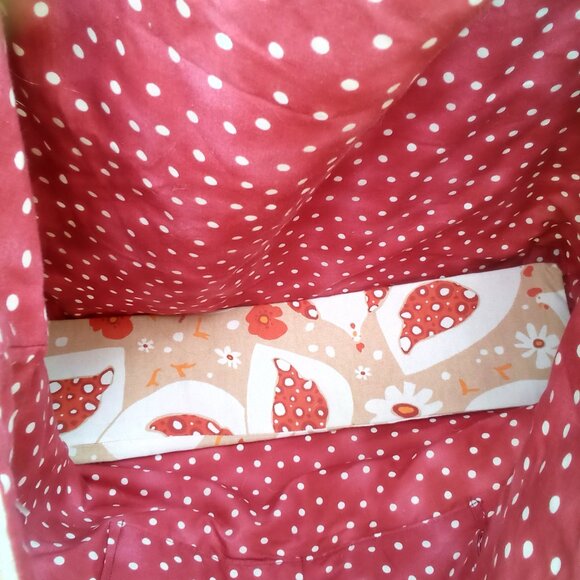 Handmade Tote Chickens  Flowers Striped Handles Polka Dot Lining. 21" X 13" NWOT - Picture 8 of 11